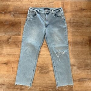 Mavi Viola Women’s 32" High-Rise Slim Straight Cropped Raw Hem Stretch Jeans